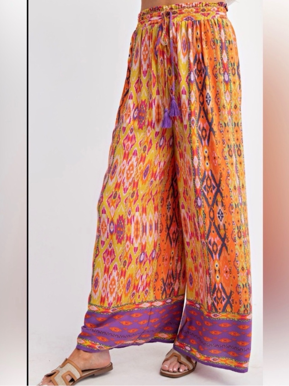 Easel Wide-Leg Ethic Inspired Print Wide Leg Pants NWT